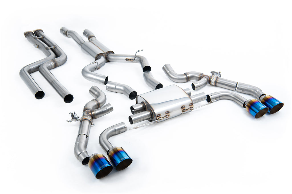 Non-Resonated (Louder) Downpipe Back Exhaust System with Burnt Titanium Trims