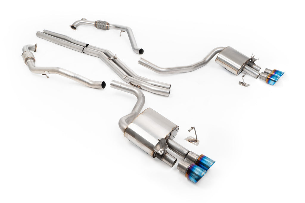 Non-Resonated (Louder) Cat-Back Exhaust System with Quad GT-100 Burnt Titanium Trims