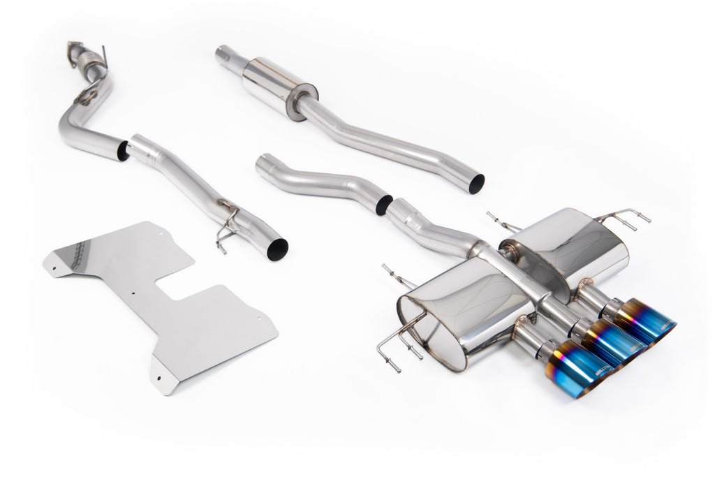 Part Resonated (Road+) Non-Valved Catback Systems with Burnt/Blue Titanium Trims
