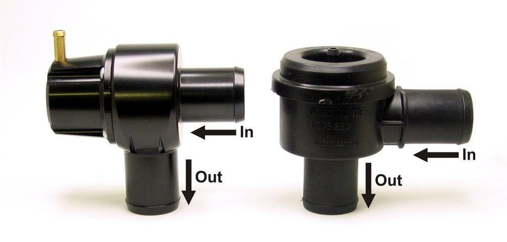 Showing the difference between the GFB (left) and OE Bosch valve (right)